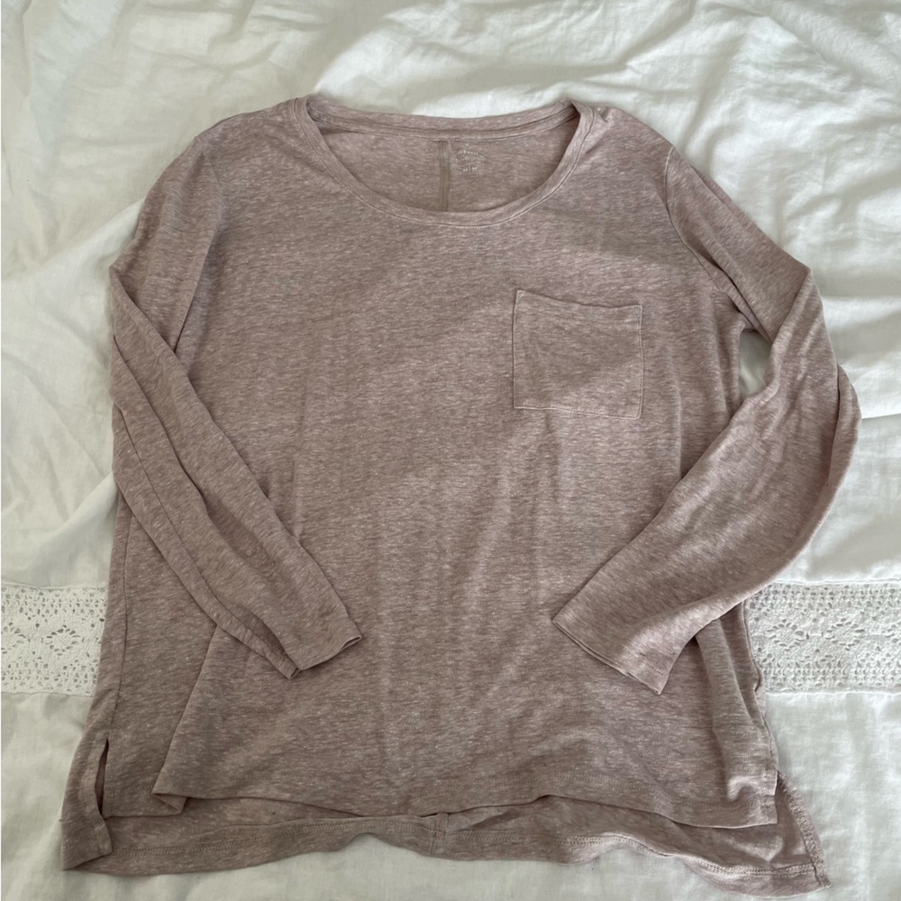 Old Navy MEDIUM linen blend boyfriend long sleeve Taupe Pink Tan